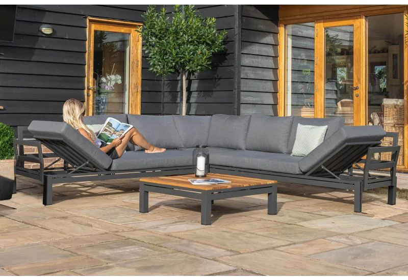 Maze Rattan Oslo Reclining Large Corner Group With Teak Coffee Table