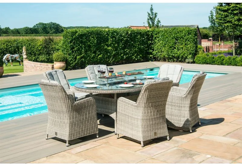 Rattan 6 seater dining set with fire discount pit