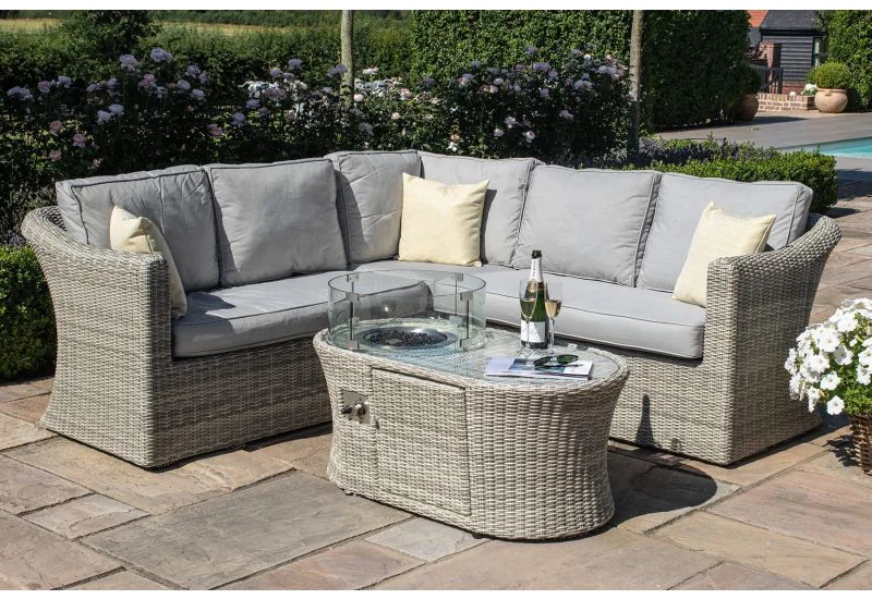 Maze Rattan Oxford Small Corner Dining Set With Fire Pit Coffee Table