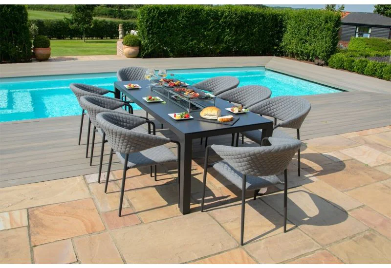 Maze Pebble 8 Seat Rectangular Fire Pit Dining Set Free Cover