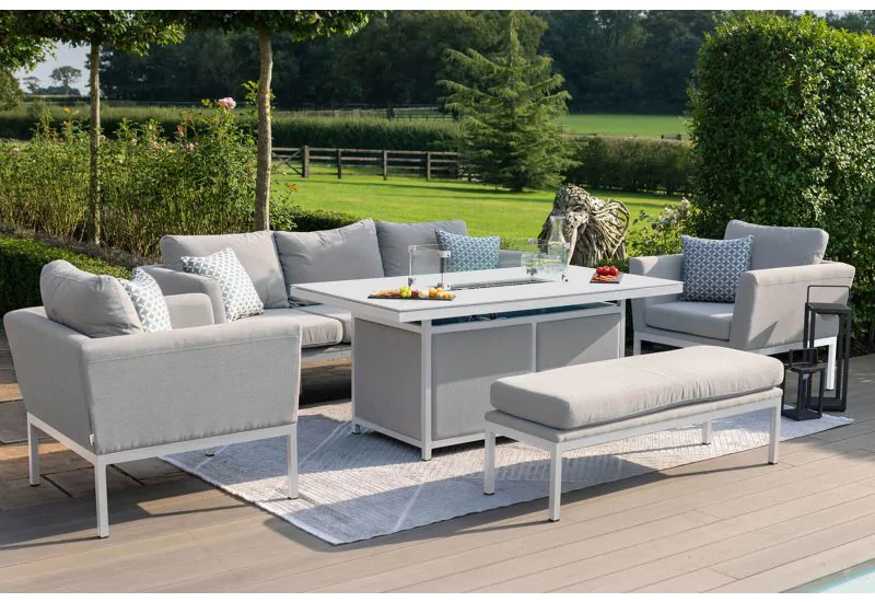 Maze Lounge Outdoor Fabric Pulse 3 Seat Sofa Set With Firepit Table