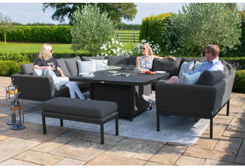 Maze Outdoor Fabric Pulse U Shape Corner Dining Set With Firepit Table