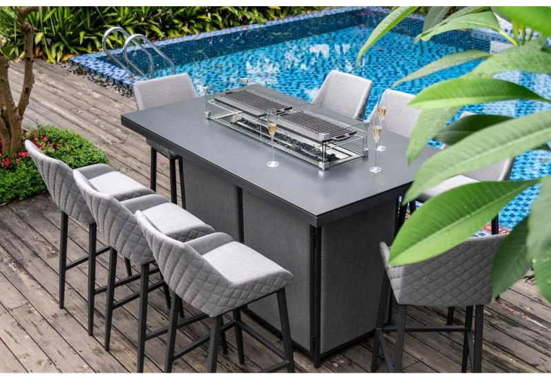 Maze Regal 8 Seat Rectangular Outdoor Fabric Bar Set With Fire Pit