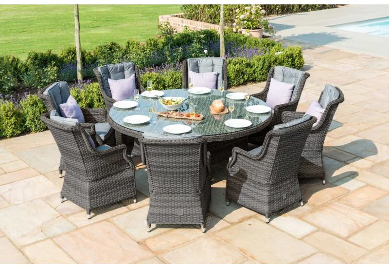 Maze Rattan Victoria 8 Seat Round Dining Set With High back Armchairs