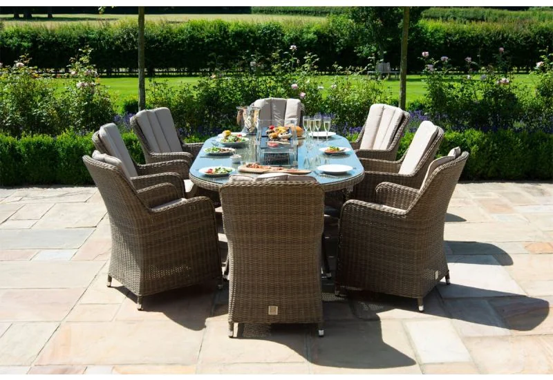 Maze Rattan Winchester 8 Seat Oval Venice Dining Set with Fire Pit