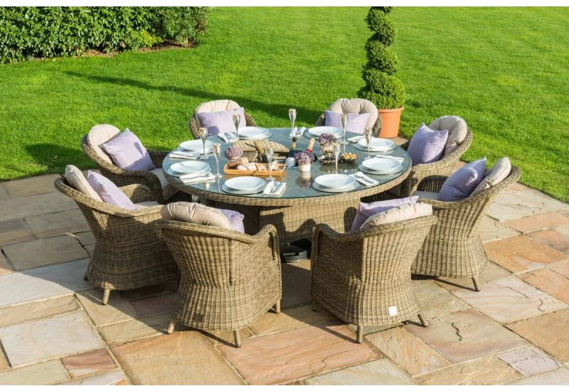 Maze Rattan Winchester 8 Seat Round Dining Set with Ice Bucket And Heritage Chairs