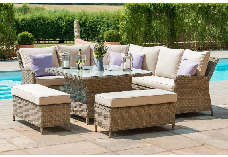 Maze Rattan Winchester Royal Corner Sofa Dining Set With Rising Table