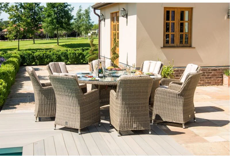 Maze Rattan Winchester 8 Seat Round Venice Dining Set with Fire Pit