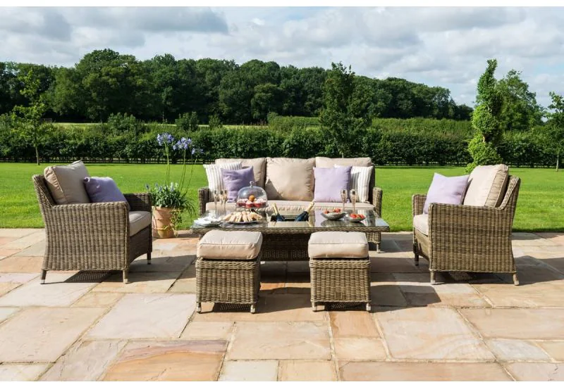 Maze Rattan Winchester Sofa Dining Set Ice Bucket and rising Table