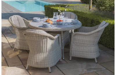 Maze Rattan Oxford 4 Seater Round Dining Set with Rounded Chairs From Rattan Furntiure Fairy