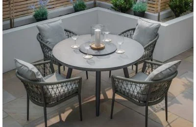 Maze - Monaco Rope Weave 4 Seat Round Dining Set - Ivy Green