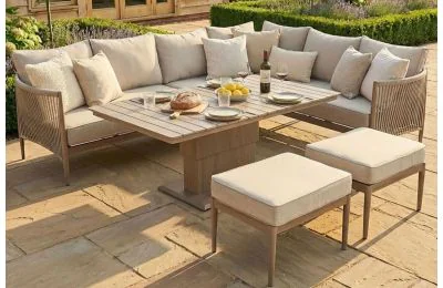 Maze - Havana Rope Weave Large Corner Dining Set with Rectangular Rising Table & Footstools