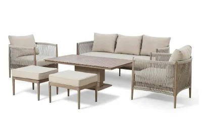 Maze - Havana Rope Weave 3 Seat Sofa Dining Set with Rising Table & Footstools