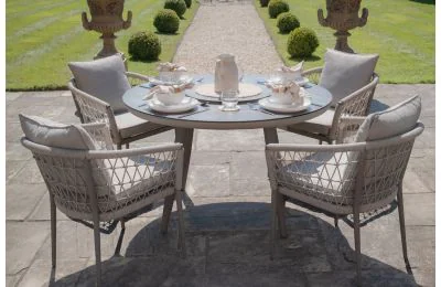 Maze - Monaco Rope Weave 4 Seat Round Dining Set - Cool Linen