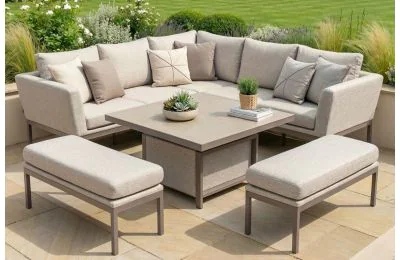 Maze Pulse Outdoor Fabric Square Corner Dining Sofa Set With Rising Table