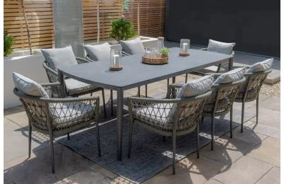 Maze - Monaco Rope Weave 8 Seat Rectangular Dining Set - Ivy Green