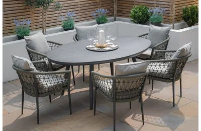 Maze - Rope Weave Monaco 6 Seat Oval Dining Set with Lazy Susan - Ivy Green