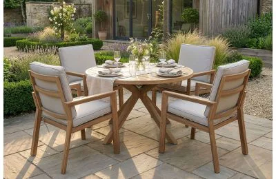 Maze Rattan New York 4 Seat Round Dining Set - White