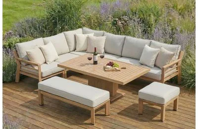 Maze - New York Corner Sofa Dining Set With Rising Table & Bench - White