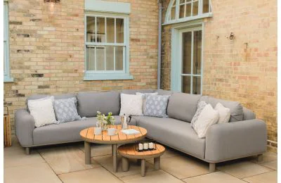 Maze - Outdoor Fabric Sicily Corner Sofa Set with Round Coffee Tables - Café