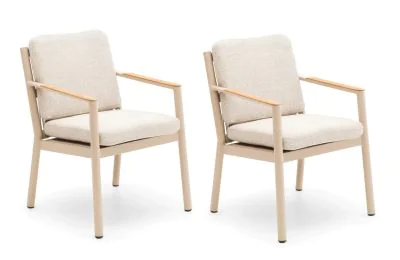 Maze - Pair of Sicily Rope Weave Garden Dining Chairs with Teak Arms - Latte