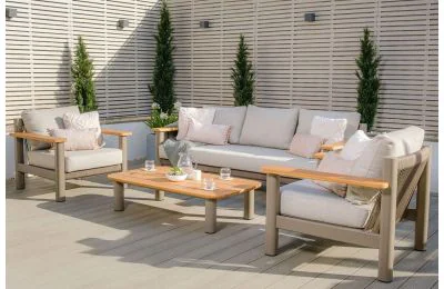 Maze - Sicily Rope Weave 3 Seat Sofa with 2 Armchairs & Coffee Table - Café