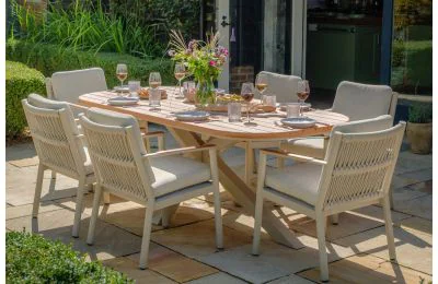 Maze - Sicily Rope Weave 6 Seat Rectangular Dining Set - Latte