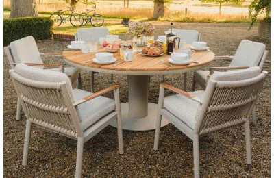 Maze - Sicily Rope Weave 6 Seat Round Pedestal Dining Set - Latte