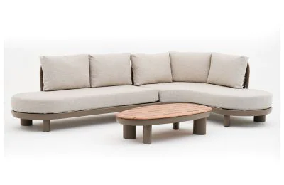 Maze - Sicily Rope Weave Curve Corner Sofa Set with Coffee Table - Café