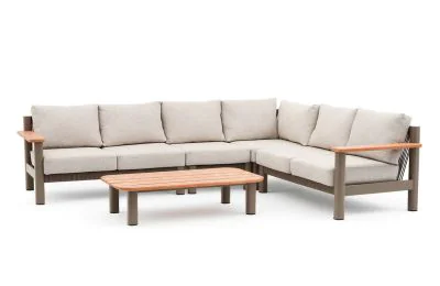 Maze - Sicily Rope Weave Large Corner Sofa Set with Coffee Table - Café