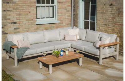 Maze - Sicily Rope Weave Large Corner Sofa Set with Coffee Table - Latte