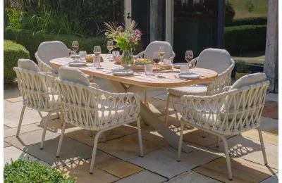 Maze - Sicily Open Rope Weave 6 Seat Rectangular Dining Set - Latte