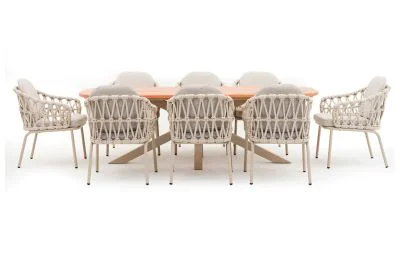Maze - Sicily Open Rope Weave 8 Seat Rectangular Dining Set - Latte