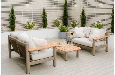 Maze - Sicily Rope Weave Garden Sofa Set with Coffee Table & 2x 2 Seat Sofas - Café