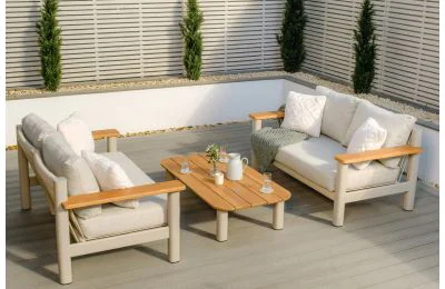 Maze - Sicily Rope Weave Garden Sofa Set with Coffee Table & 2x 2 Seat Sofas - Latte