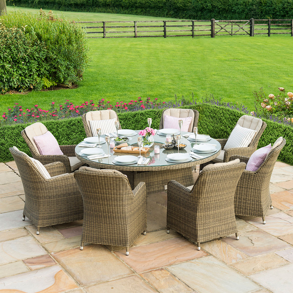 Winchester 6 Seat Round Ice Bucket Garden Dining Set & Lazy Susan 