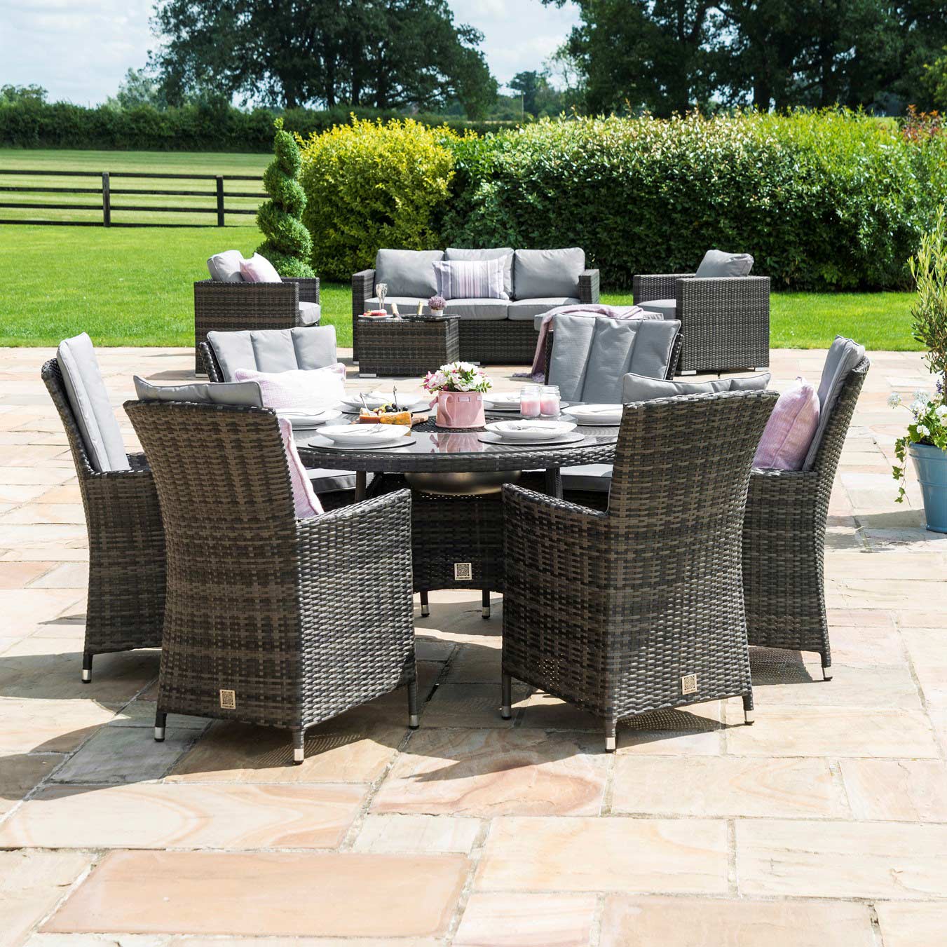 Maze Rattan Oxford 6 Seat Oval Dining Set With Ice Bucket and Lazy Susan