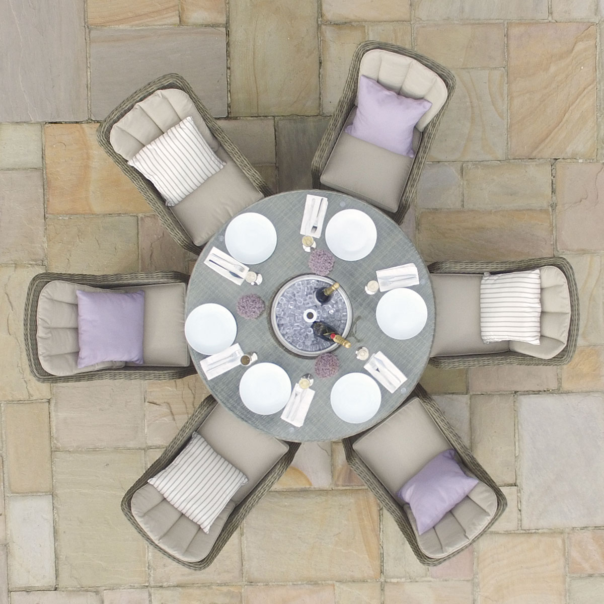 Maze Rattan 6 Seat Round Dining Set With Ice Bucket