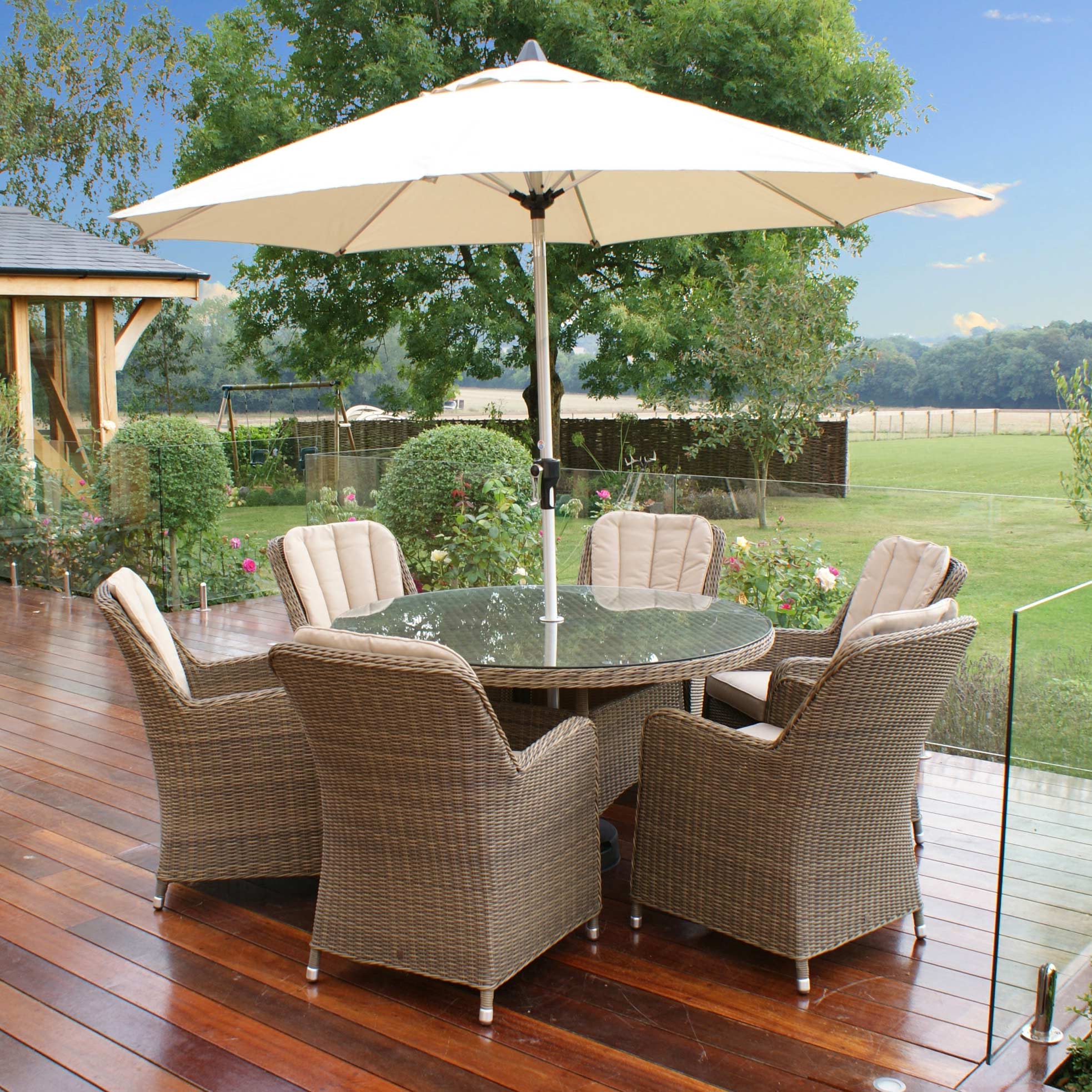 Maze rattan Winchester 6 seat Round Rattan garden Furniture Set | Rattan Furniture Fairy